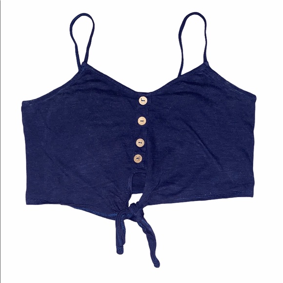 Navy Blue Tie-Bottom Button Down Top | TIMING | M - Picture 1 of 4